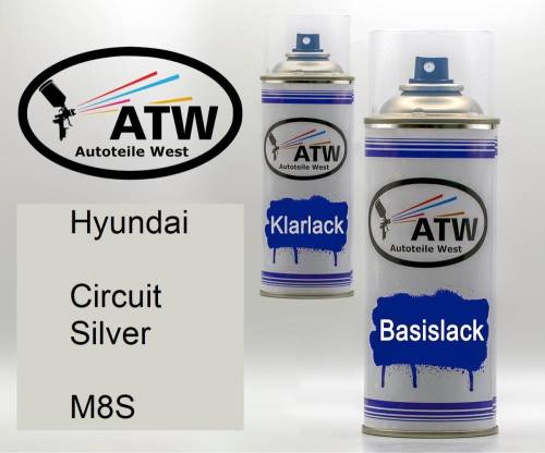 Hyundai, Circuit Silver, M8S: 400ml Sprühdose + 400ml Klarlack - Set, von ATW Autoteile West.
